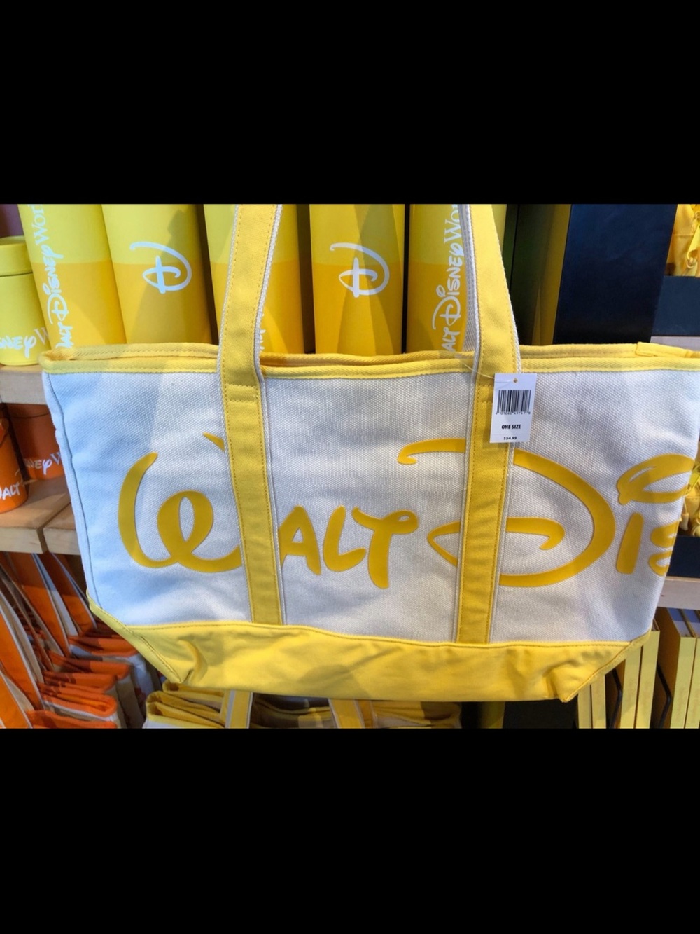 Disney Park 2026 WDW Logo Mania popcorn on m Large Canvas Zipper yellow Tote Bag